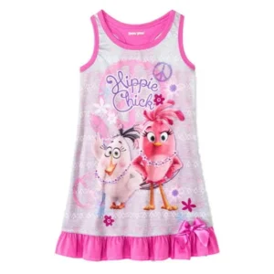 Girls Lightweight Gray Angry Birds Nightgown Hippie Chick Night Gown