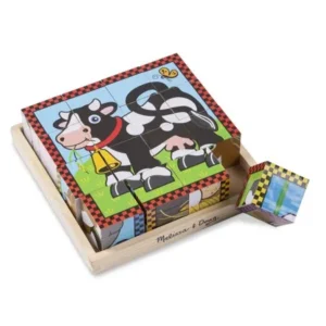 Melissa & Doug Farm Cube Puzzle (Preschool Kids, Six Puzzles in One, Sturdy Wooden Construction, 16 Cubes and Wooden Tray)