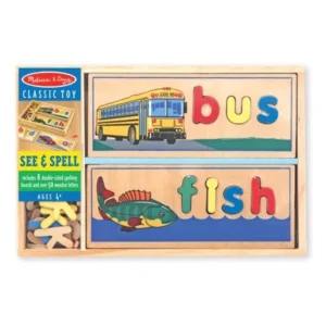 Melissa & Doug See & Spell Wooden Educational Toy With 8 Double-Sided Spelling Boards and 64 Letters