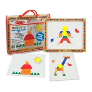 Melissa & Doug Deluxe Wooden Magnetic Pattern Blocks Set - Educational Toy With 120 Magnets and Carrying Case