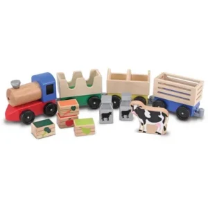 Melissa & Doug Wooden Farm Train Set, Classic Wooden Toy, 3 linking cars