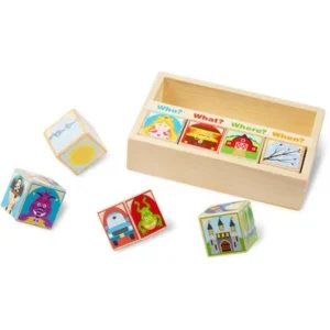 Melissa & Doug Wooden Story Blocks Educational Toy - Roll the Blocks and Tell a Story