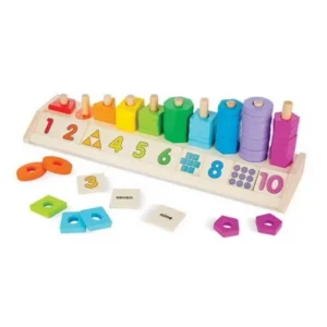 Melissa & Doug Counting Shape Stacker, Wooden Educational Toy with 55 Shapes and 10 Number Tiles