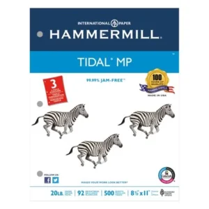 Hammermill Tidal MP Copy 3-Hole Punched Paper, 92 Brightness, 20lb, Ltr, White, 5000/Ctn