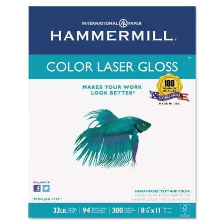 Hammermill Color Laser Gloss Paper, 94 Brightness, 32lb, 8-1/2 x 11, White, 300 Sheets/Pack