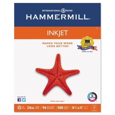 Hammermill Inkjet Paper, 96 Brightness, 24lb, 8-1/2 x 11, White, 500 Sheets/Ream