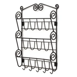 Spectrum Diversified Scroll Wall-Mounted 3-Tier Mail Organizer With Key Hooks, Wall Mount Entryway Organizer for Mail & Keys, Wall Letter Holder for Home & Office Organization, Black