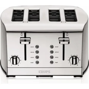 KRUPS, 4-Slice Toaster, Brushed and Chrome Stainless Steel, Silver KH734D50