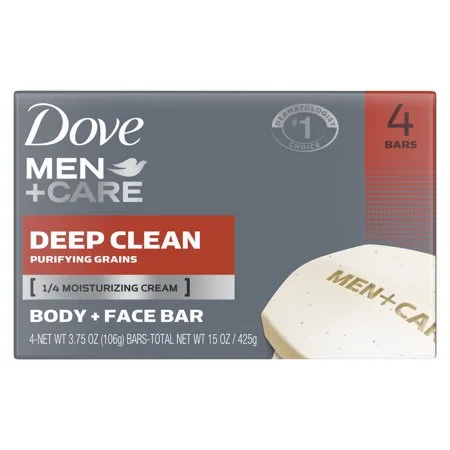 Dove Men+Care Body and Face Bar Deep Clean, 3.75 oz, 4 Bar