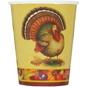 Festive Turkey Thanksgiving Paper Cups, 9 oz, 8ct