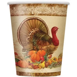 9oz Rustic Turkey Thanksgiving Paper Cups, 8ct