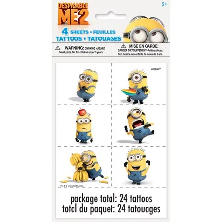 4 Despicable Me Tattoo Sheets, 24 Tattoos