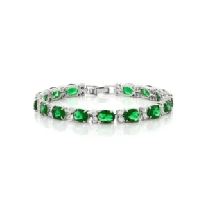 40.00 Ct Oval & Round Green Color Cubic Zirconias CZ Tennis Bracelet 7 Inch