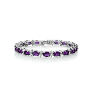 Gem Stone King 20.00 Ct Oval & Round Purple Color Cubic Zirconias CZ Tennis Bracelet 7"