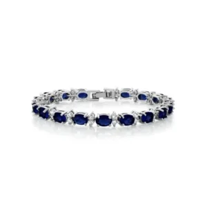 Gem Stone King 20.00 Ct Oval & Round Blue Color Cubic Zirconias CZ Tennis Bracelet 7"