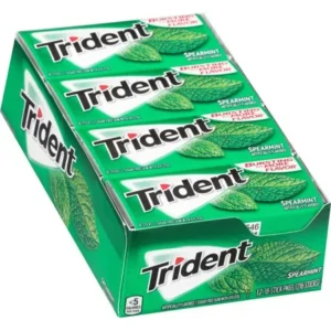 Trident Spearmint Sugar Free Gum with Xylitol, 18 pc, (Pack of 12)