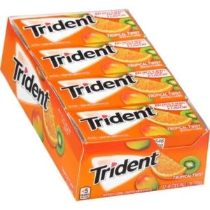 Trident Tropical Twist Sugar Free Gum with Xylitol, 18 count, (Pack of 12)