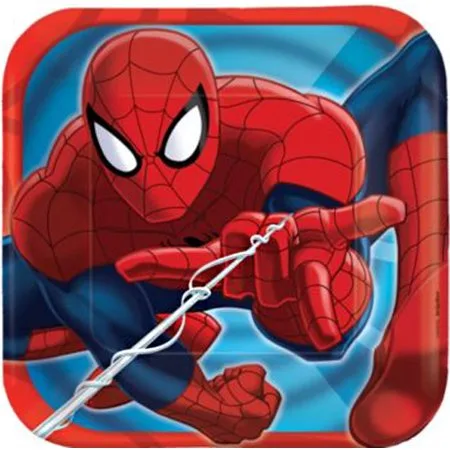 Marvel Spider-Man 7" Square Plates, 8 Count, Party Supplies