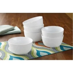 Better Homes and Gardens Round Rim Bowls, White, Set of 6