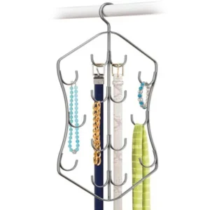Lynk Hanging Jewelry, Scarf, and Accessory Organizer - 14 Hook Closet Organizer Rack for Scarves, Belts, and Jewelry - Platinum