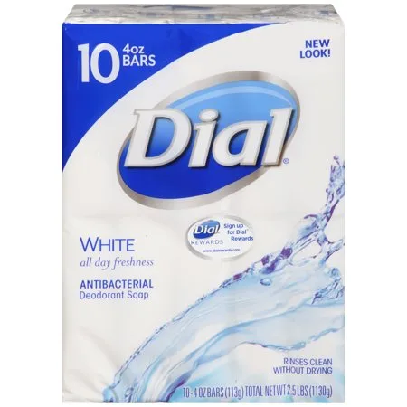 Dial Antibacterial Deodorant Bar Soap, White, 4 Ounce Bars, 10 Count