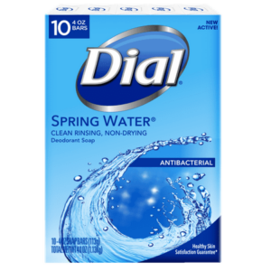 Dial Antibacterial Deodorant Bar Soap, Spring Water, 4 Ounce, 10 Bars