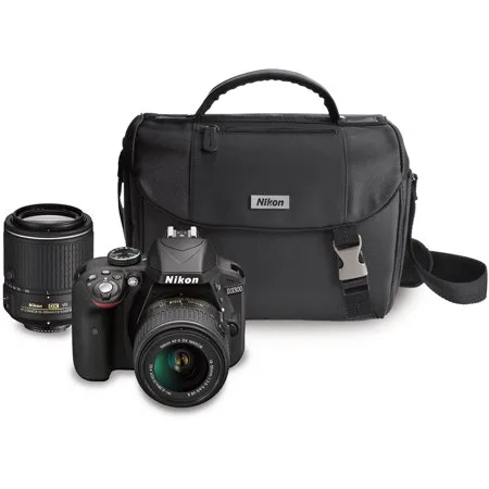 Nikon Black D3300 DX Digital SLR Camera with 24.2 Megapixels and 18-55mm and 55-200mm Lenses Included