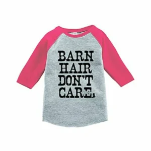 7 ate 9 Apparel Funny Kids Barn Hair Don't Care Baseball Tee Pink 2T