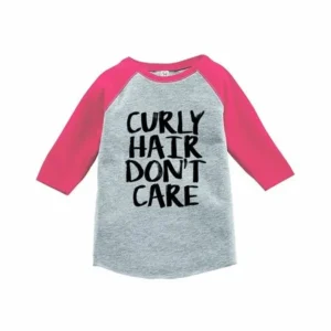 7 ate 9 Apparel Funny Kids Curly Hair Don't Care Baseball Tee Pink - 3T