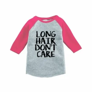 7 ate 9 Apparel Funny Kids Long Hair Don't Care Baseball Tee Pink - 3T