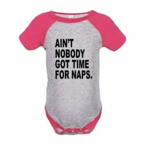 7 ate 9 Apparel Funny Kids No Time For Naps Baseball Onepiece Pink - 12 Months