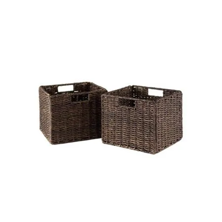 Winsome Wood Granville 2-PC Small Folding Corn Husk Baskets, Chocolate