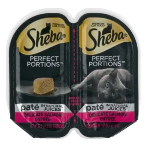 SHEBA PERFECT PORTIONS Pate in Natural Juices Delicate Salmon Entree Grain Free Cat Food 2.6 Ounces