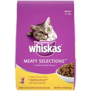WHISKAS MEATY SELECTIONS Adult Chicken and Turkey Flavors Dry Cat Food 15 Pounds