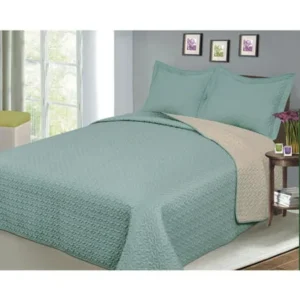 Luxury Fashionable Reversible Solid Color Bedding Quilt Set, Camel/Sage