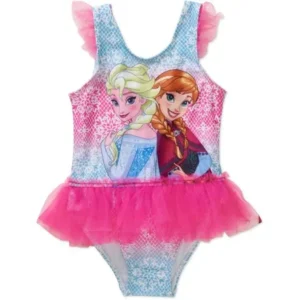 Disney Frozen Anna and Elsa Toddler Girl Tutu 1-Piece Swimsuit