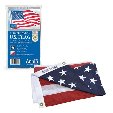 American Flag, 3' x 5', Nylon SolarGuard Nyl-Glo with Sewn Stripes, Embroidered Stars and Brass Grommets, Model# 2460
