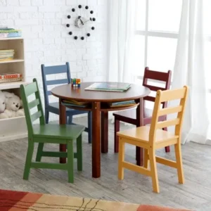 Lipper Childrens Walnut Round Table and 4 Chairs