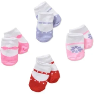 Newborn Baby Girl Flowers & Dots Socks Set - 4 Pack