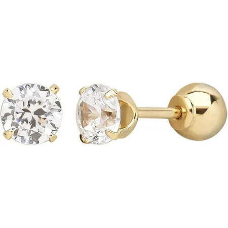 Brilliance Fine Jewelry Children's 10K Yellow Gold with Cubic Zirconia Front and Back Ball Back Earrings