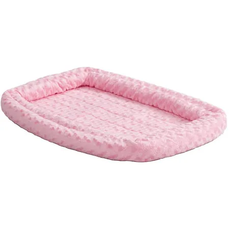 Midwest QuietTime Double Bolster Dog Bed & Crate Mat, Pink, 24"