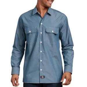 Dickies Big and Tall Men's Relaxed Fit Long Sleeve Chambray Shirt