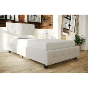 DHP Dakota Upholstered Platform Bed, Twin Size Frame, White
