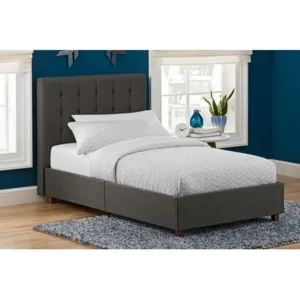 DHP Emily Upholstered Bed, Grey Linen, Multiple Sizes
