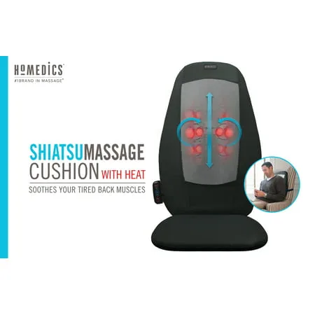 HoMedics Shiatsu Massage Cushion with Heat, SBM-115H-2, 3 Massage Zones, black/grey