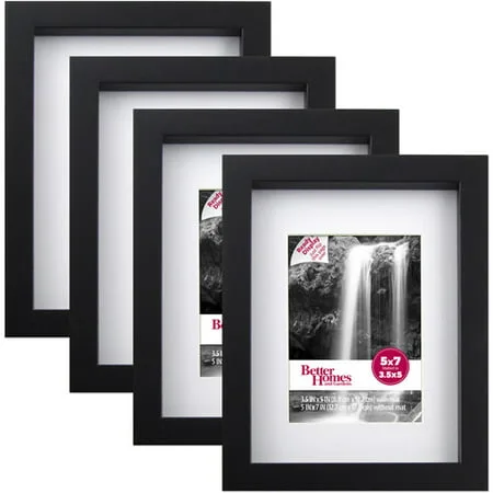 Better Homes & Gardens Gallery 5" x 7" Matted for 3.5" x 5" Picture Frame, Black, Set of 4
