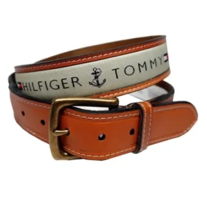 Tommy Hilfiger 42 Mens Leather with Fabric Inlay Casual Belt, Khaki