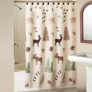 Silhouette Lodge Shower Curtain With Bonus Hooks