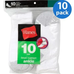 Hanes Boys' Ankle Socks, 10 Pairs