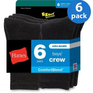 Hanes Boys' Comfortblend Crew Socks, 6 Pairs